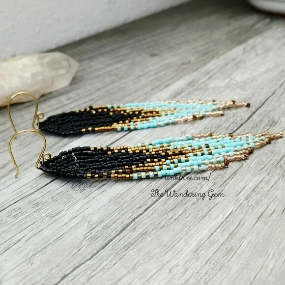Beaded Fringe Cascade Shoulder Duster Dangle Earrings 4.5" - Picture 5 of 9